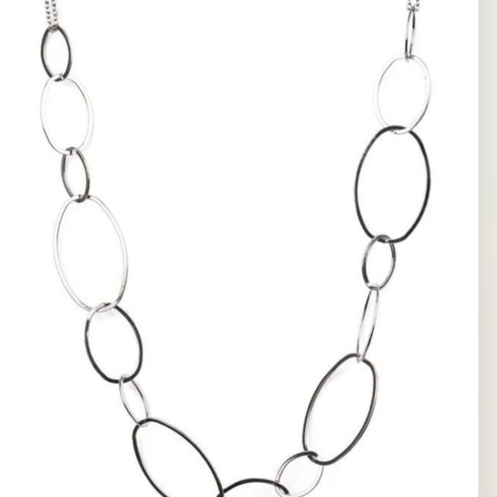 Paparazzi Silver and Black Oval Necklace City Circuit Gunmetal Asymmetrical